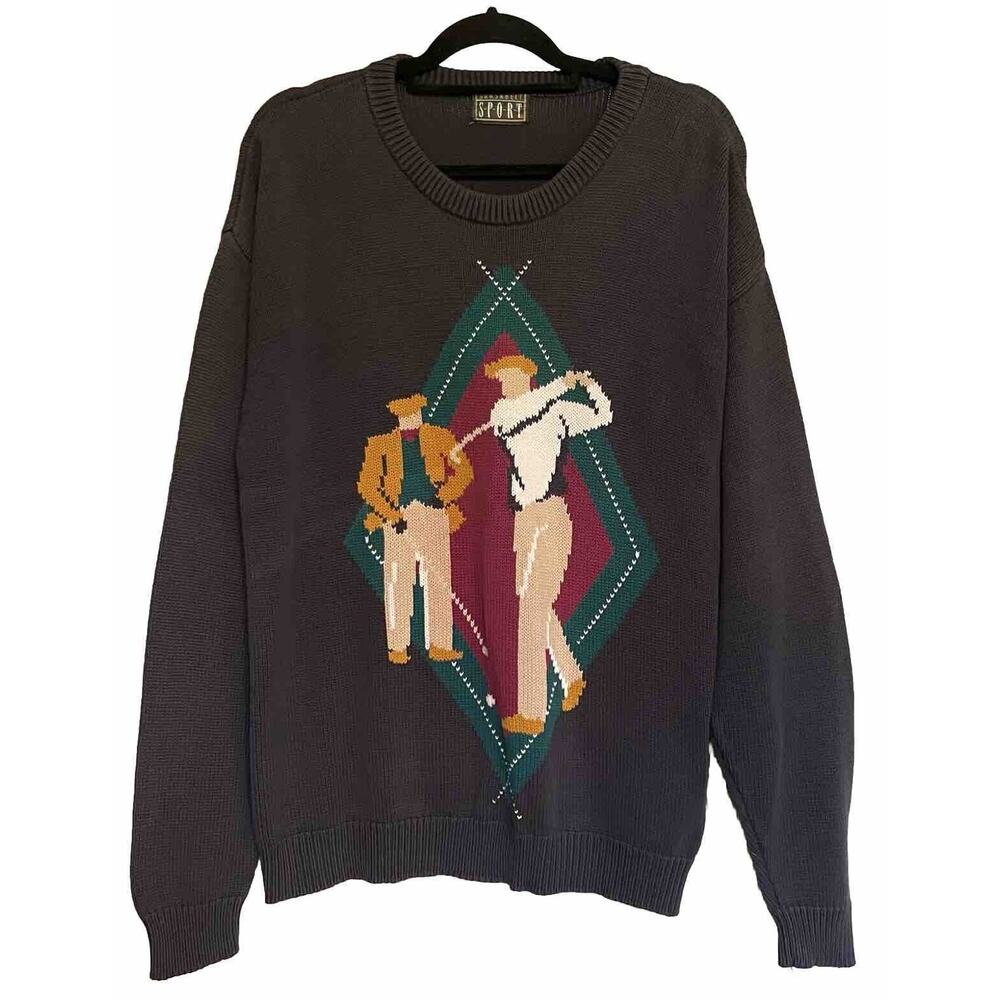 Sansabelt Sport Golf‎ Sweater Vintage Player Theme Cotton Mens Large